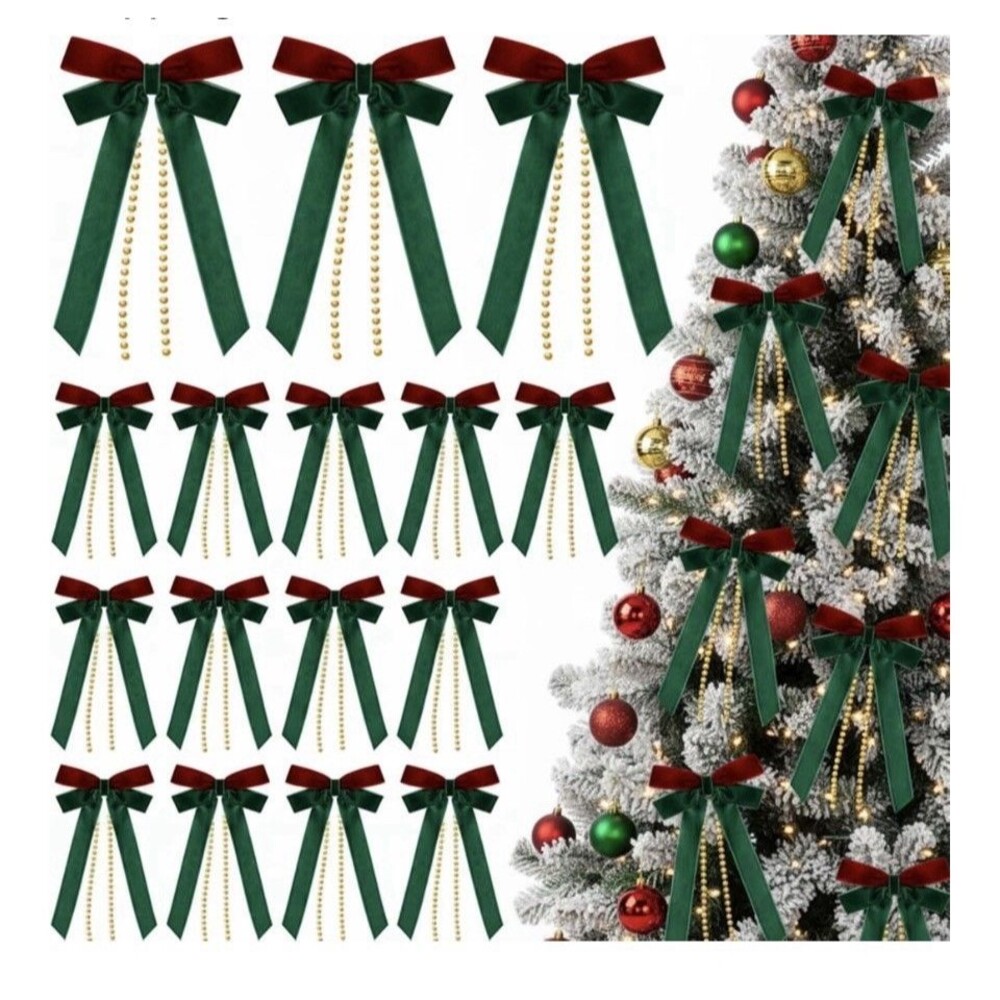 24 Pcs Velvet Ribbon Bows for Christmas Tree